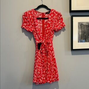 Lulus Garden Explorer Red Floral Print Mini Dress, Size XS